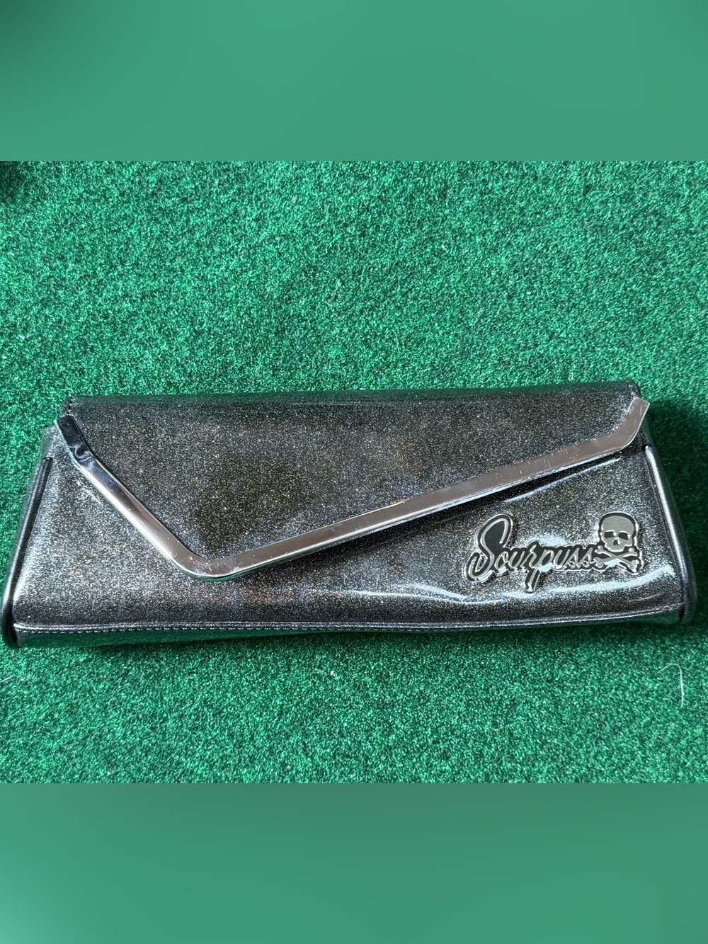 Sourpuss DISCONTINUED Metallic Black Glitter Envelope Clutch